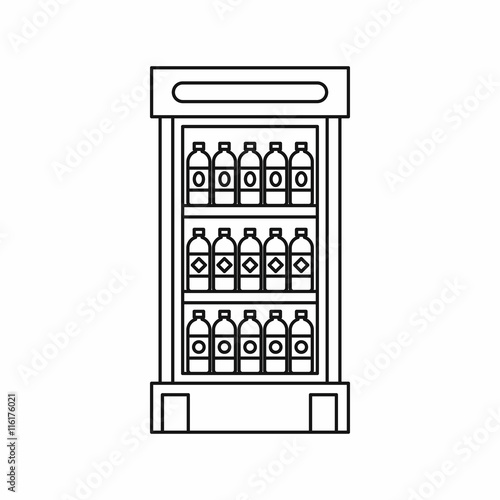 Fridge with refreshments drinks icon in outline style isolated vector illustration