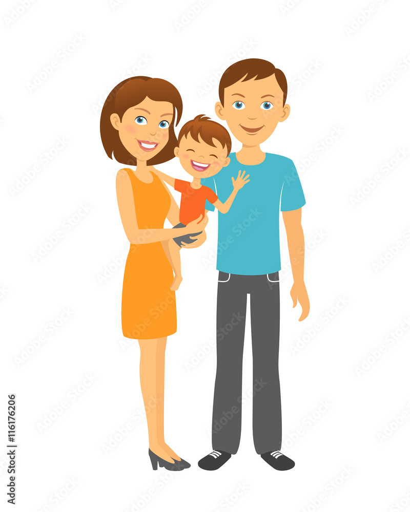 Mother and father with baby. Happy family. Parents with kid