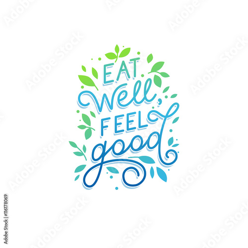Vector logo design template with hand-lettering text - eat well,
