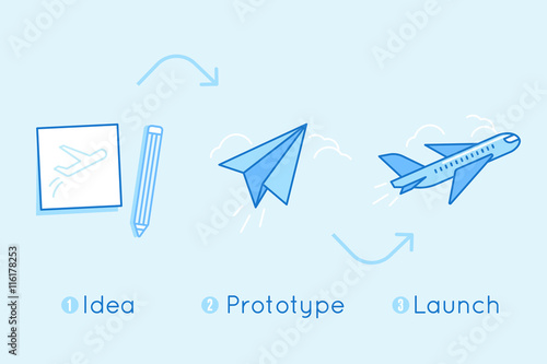 Vector illustration in flat linear style and blue colors - business development photo
