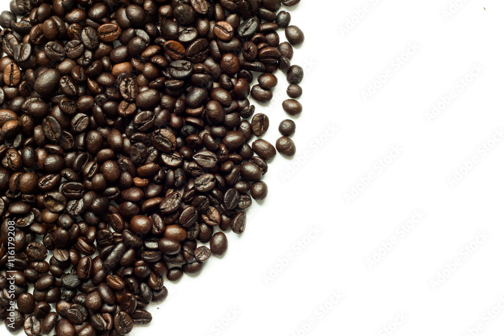 Roasted coffee bean on white background
