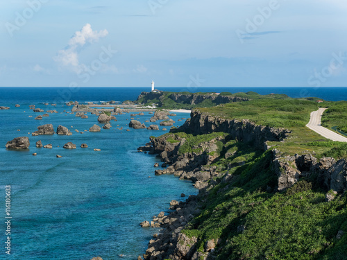 Cape of Higashi Henna Zaki of Miyako Island (宮古島 東平安名崎) in Okinawa, Japan photo