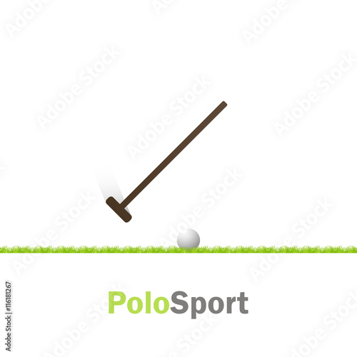 Polo sport. Putter and ball on grass with shadow
