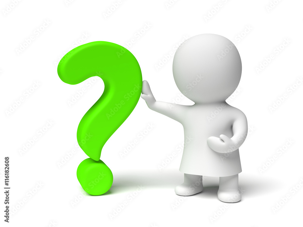 white human 3d character wearing a gown holding a green question mark (3D illustration isolated on a white background) white human 3d character wearing a gown holding a green question mark (3D illustration isolated on a white background)