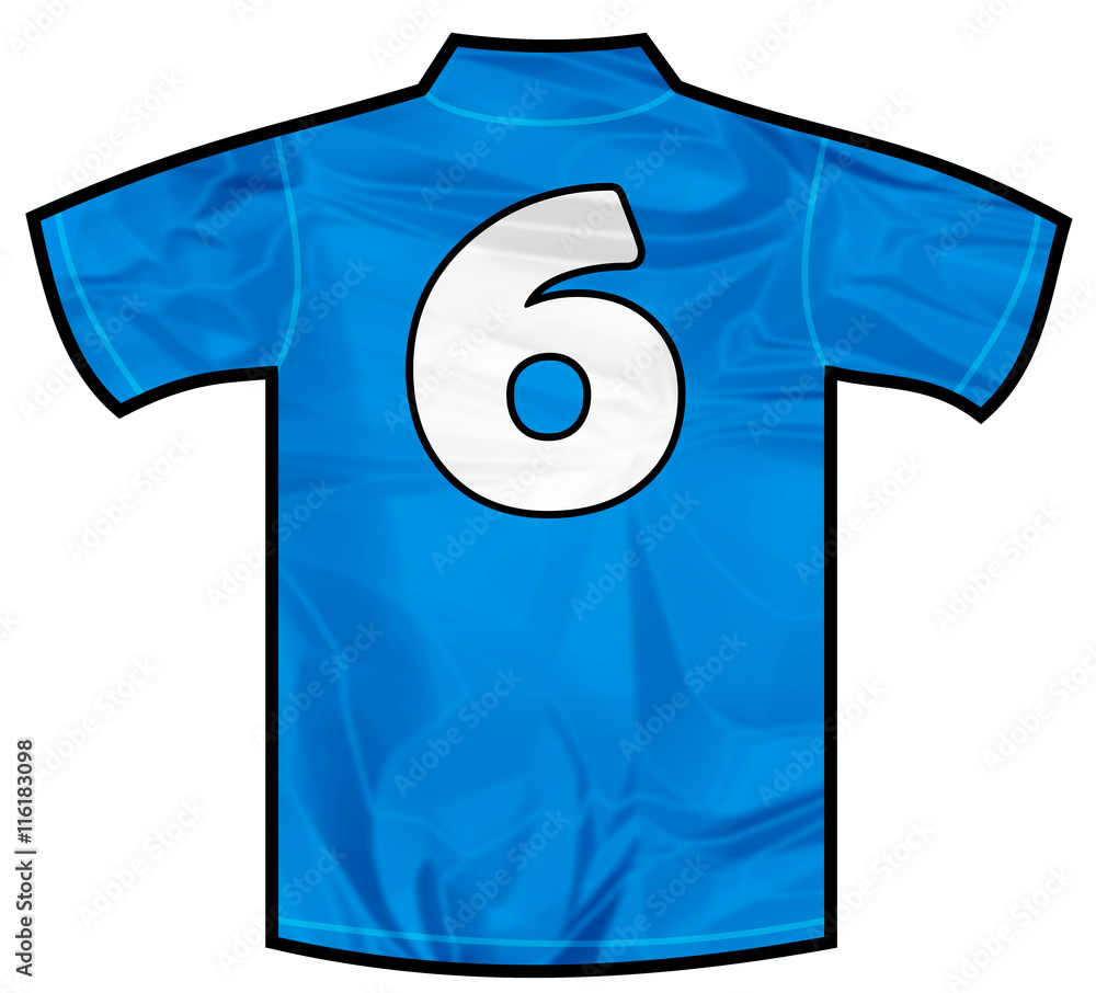 Number 6 six Blue sport shirt as a soccer,hockey,basket,rugby, baseball,  volley or football team t-shirt. Like Italy or France national team Stock  Illustration | Adobe Stock