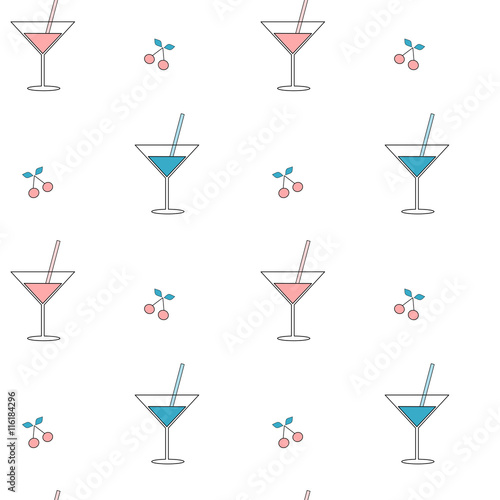 cute blue pink cartoon flat cocktail seamless vector pattern background illustration
