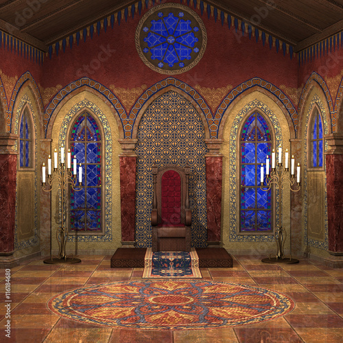 3d CG render of a luxury decorated royal throne chamber