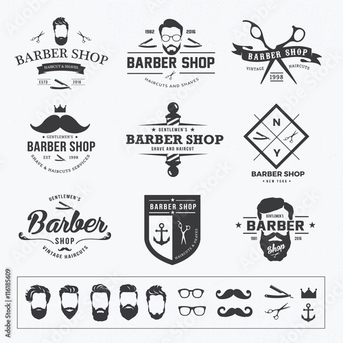 vintage barber shop logo set
