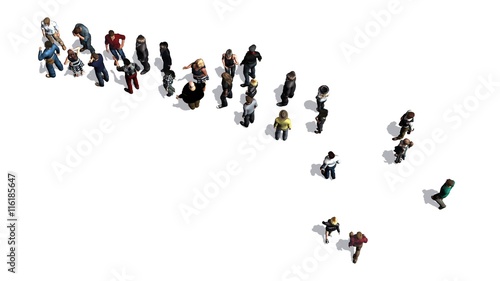 People waiting in line - top view isolated on white background