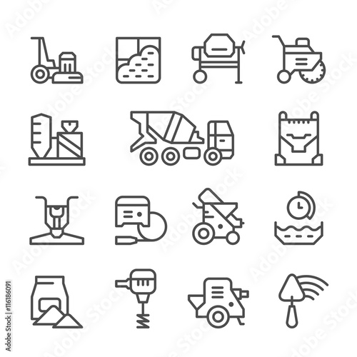 Set line icons of concrete