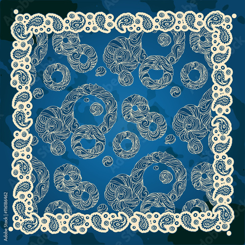 Paisley and round. Bandana print with design for silk neck scarf.Traditional ethnic pattern.  vector image.