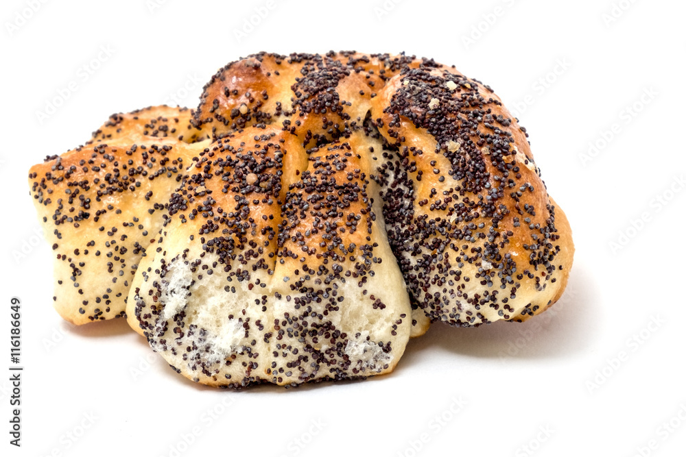 Sweet buns with poppy seeds on white background Sweet buns with poppy seeds on white background