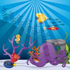 coral, fish and octopus icon. Sea life design. Vector graphic