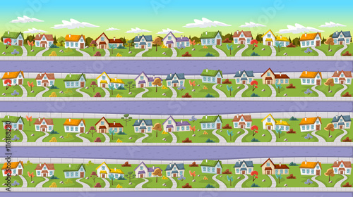 Colorful houses in the streets of a suburb neighborhood.