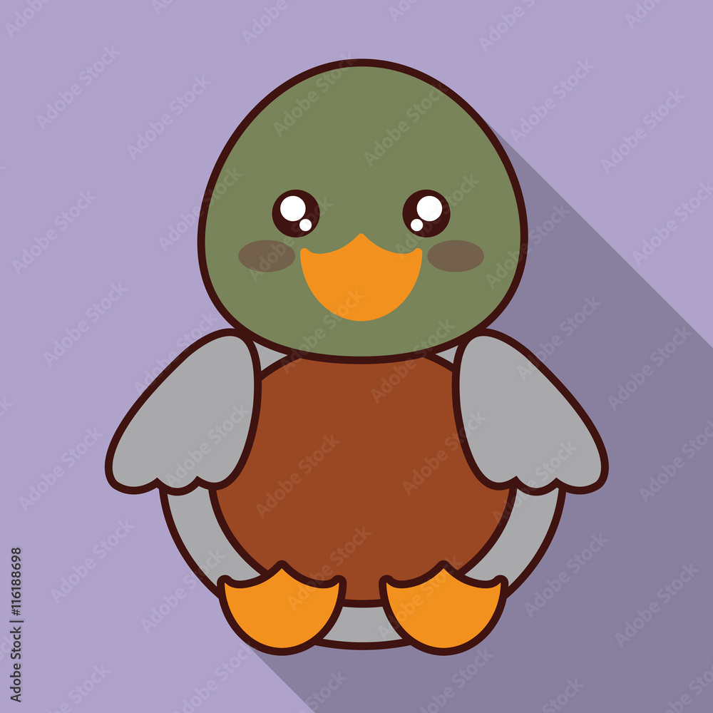 Cute animal design represented by kawaii duck icon. Colorfull and flat illustration. 