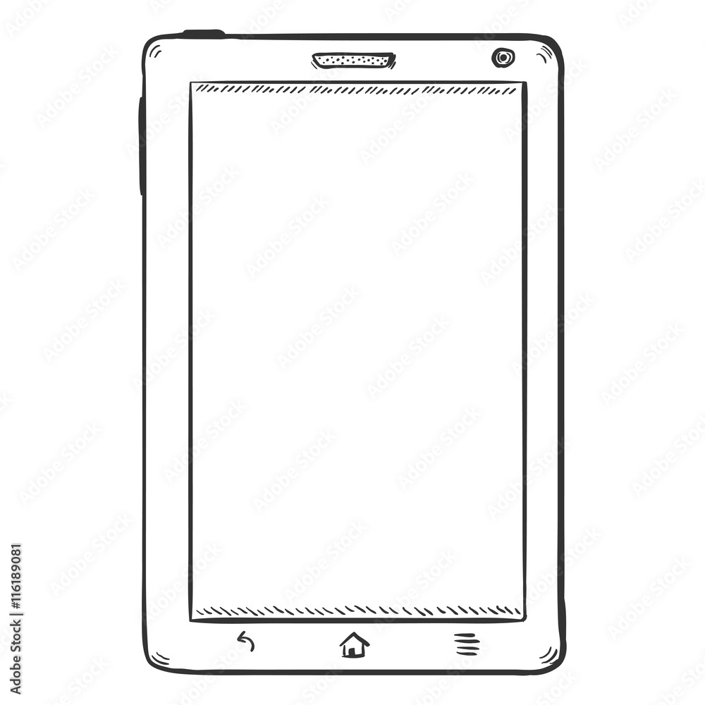Vector Single Sketch Tablet PC. Front View. Vector Single Sketch Tablet PC. Front View.