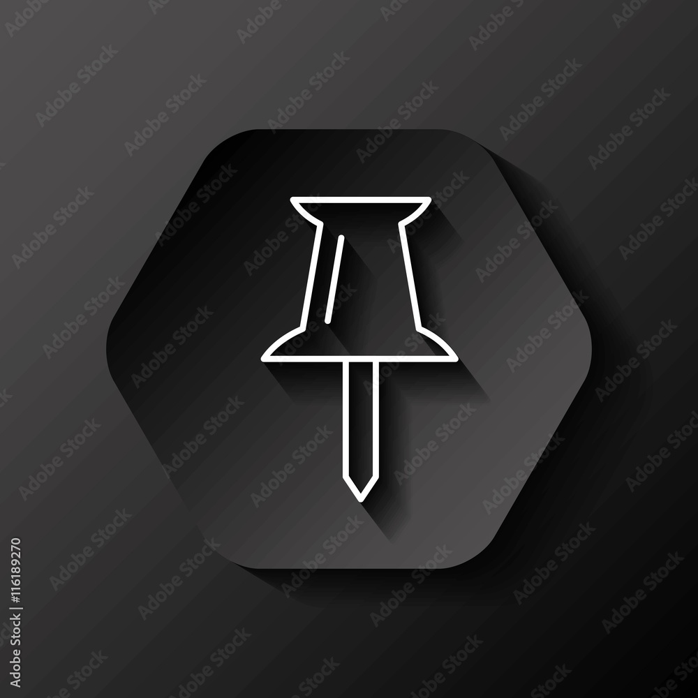 Pin icon. Media design over hexagon. Vector graphic Pin icon. Media design over hexagon. Vector graphic