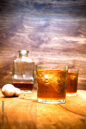 Wallpaper Mural Glass of scotch whiskey on a wooden table Torontodigital.ca