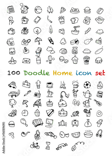 100 Vector new Doodle Icons Universal Set