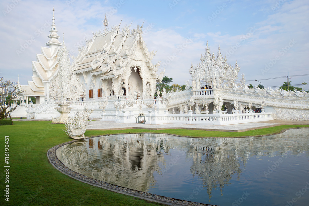 Wat Rong Khun (White temple) in the vicinity of Chiang Mai in the early morning. Northern Thailand