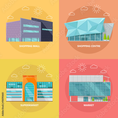 Shopping Centre Icon Set in Flat Design