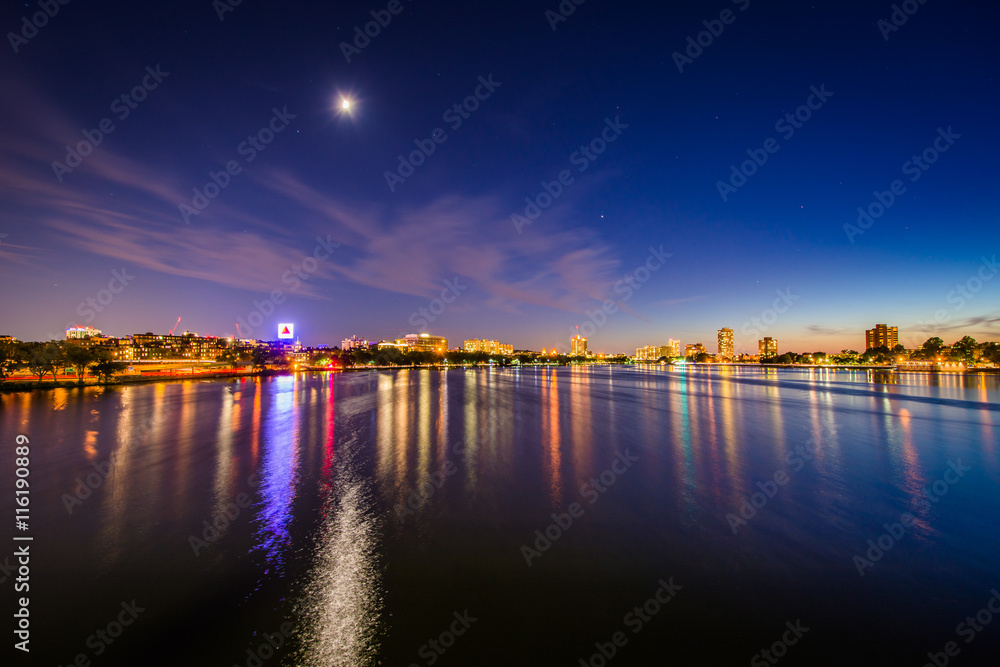 The moon over the Charles River, seen from the Massachusetts Ave
