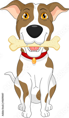 Cartoon funny dog with bone isolated on white background  
