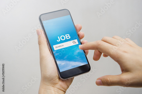 Job Search on mobile smartphone, Human Resources Recruitment Career Concept
