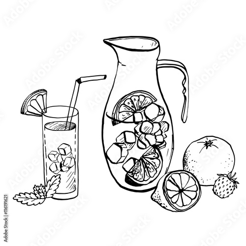 pitcher of lemonade and drink in a glass