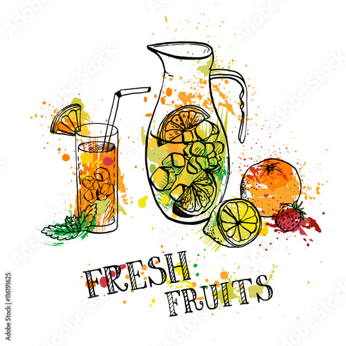 pitcher of lemonade and drink in a glass