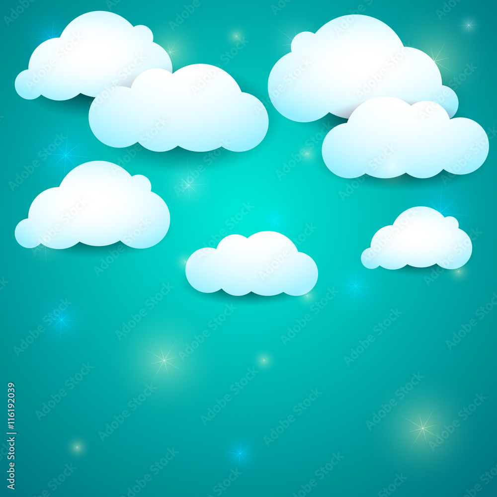 Vector sky with beautiful clouds, cute style illustration