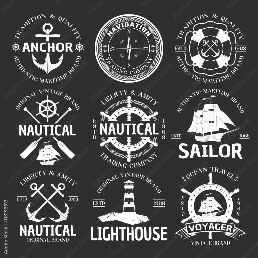Nautical Emblem Set On Black Nautical Emblem Set On Black