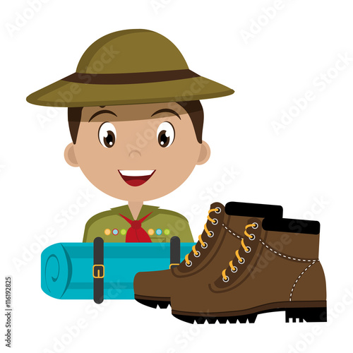 scout character  with boots isolated icon design, vector illustration  graphic 