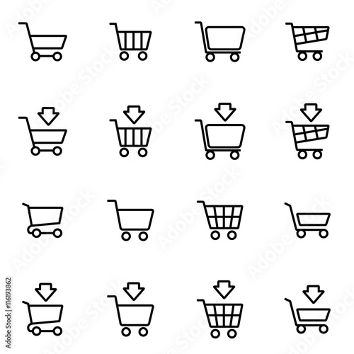 Vector line shopping cart icon set