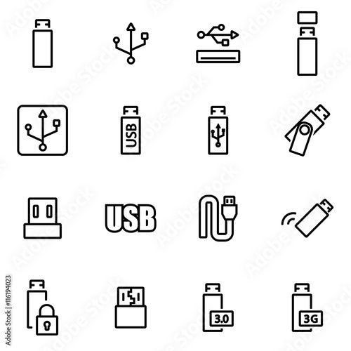 Vector line usb icon set