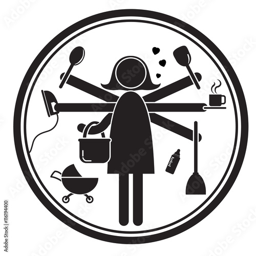 Busy multitasking woman icon