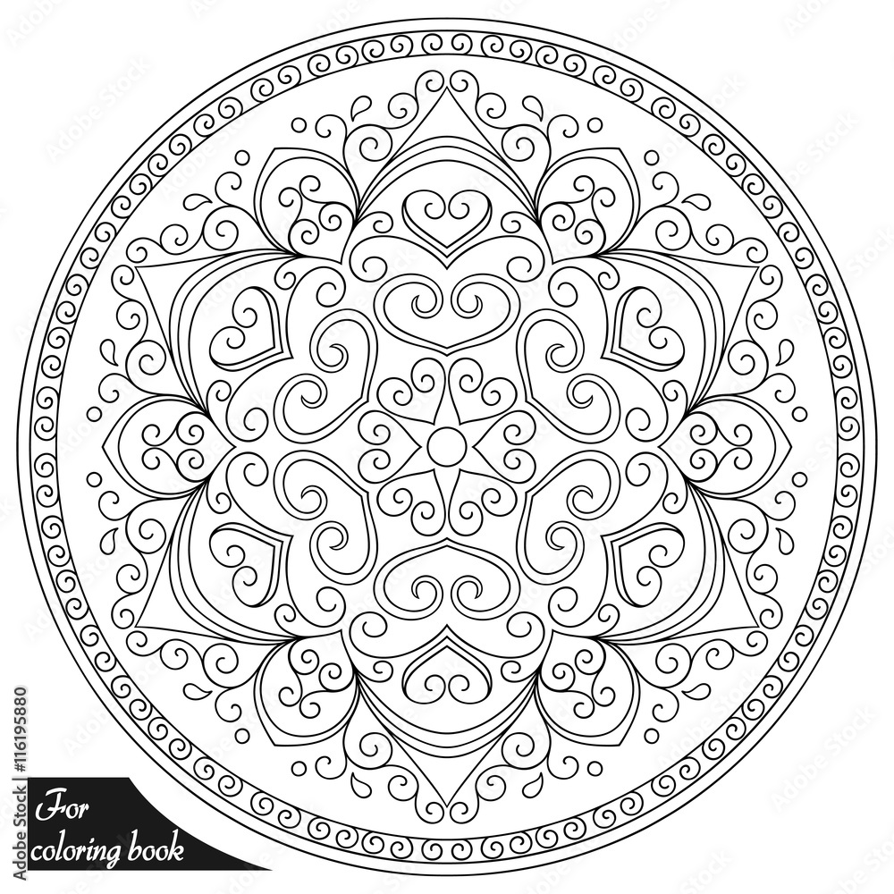 Henna tattoo mandala in mehndi style. Pattern for coloring book. Hand drawn vector illustration isolated on white background. Design element in Doodles style.
