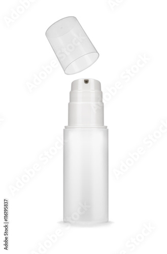 White plastic container of spray bottle isolated on white backgr