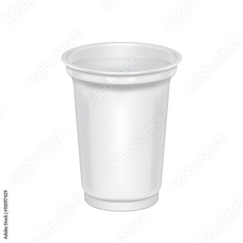 Empty plastic cup on a white background.