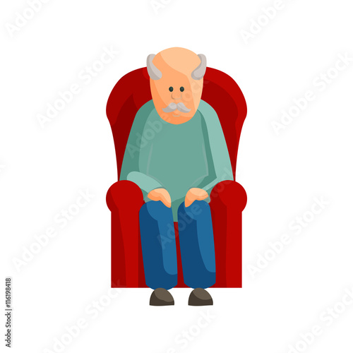 Old man sitting on chair icon in cartoon style isolated on white background photo