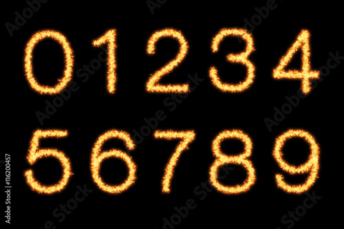 Digit numbers with fire on black background- Helvetica font based