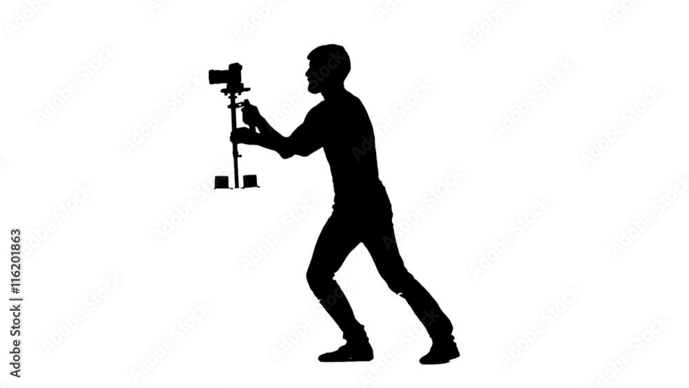 Rotate camera 180 degrees on installation Steadicam. Silhouette. White background Rotate camera 180 degrees on installation Steadicam. Silhouette. White background