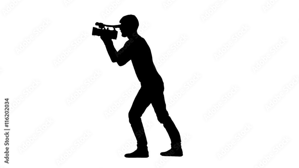 Job operator with a video camera. White background. Silhouette Job operator with a video camera. White background. Silhouette