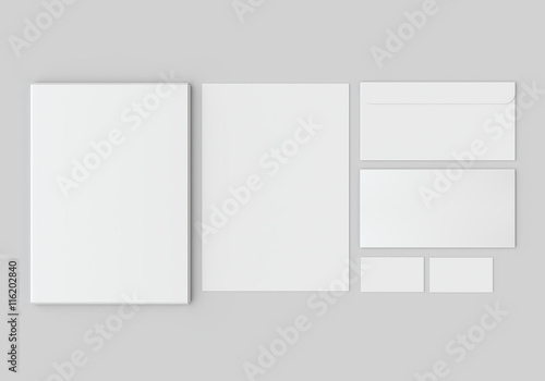 White stationery mock-up, template for branding identity on gray background. For graphic designers presentations and portfolios. photo