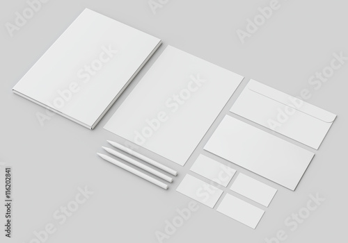 White stationery mock-up, template for branding identity on gray background. For graphic designers presentations and portfolios.
