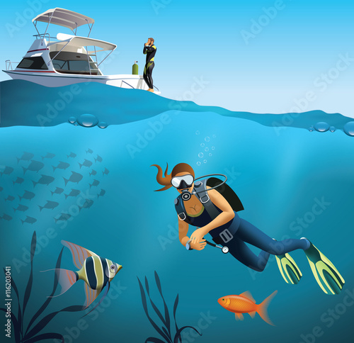 Underwater world and diving scene