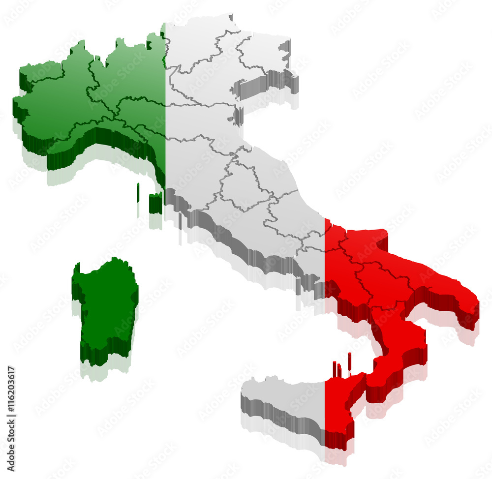 Italien Stiefel 3D Landkarte mit italienischer Flagge Stock Vector