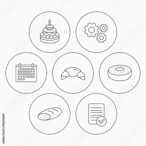 Croissant, cake and bread icons.