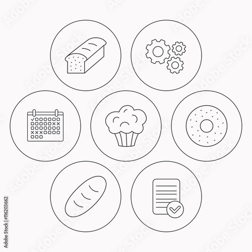 Muffin, donut and toast bread icons.