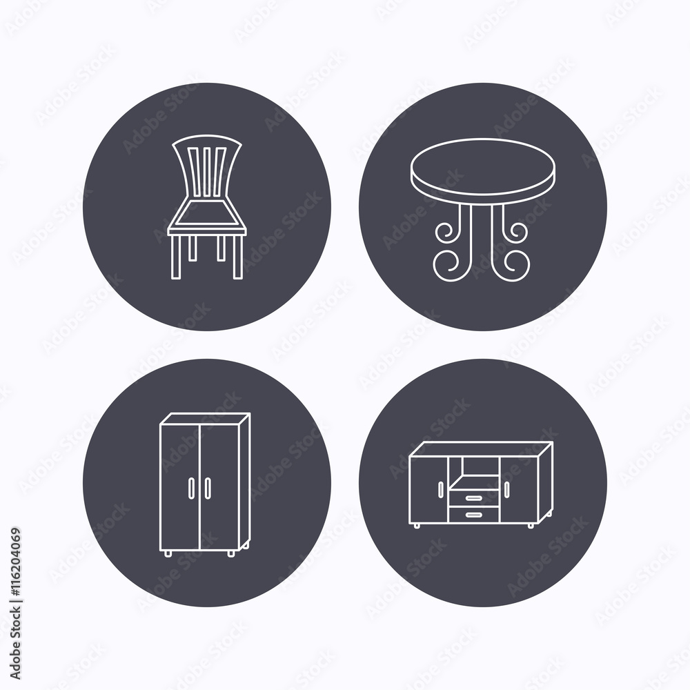 Chair, table and cupboard icons. Chair, table and cupboard icons.